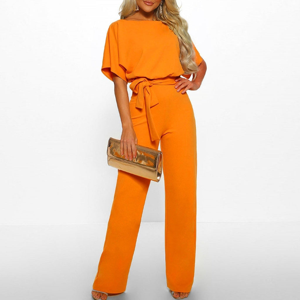 Women's Wide Leg Belted Jumpsuit with Keyhole Back — fabric detail