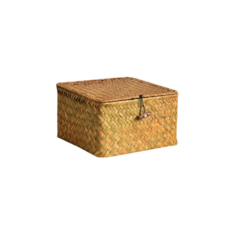 Women's Woven Basket with Lid and Seagrass Storage Laundry with Toggle Closure Wicker - Image 5