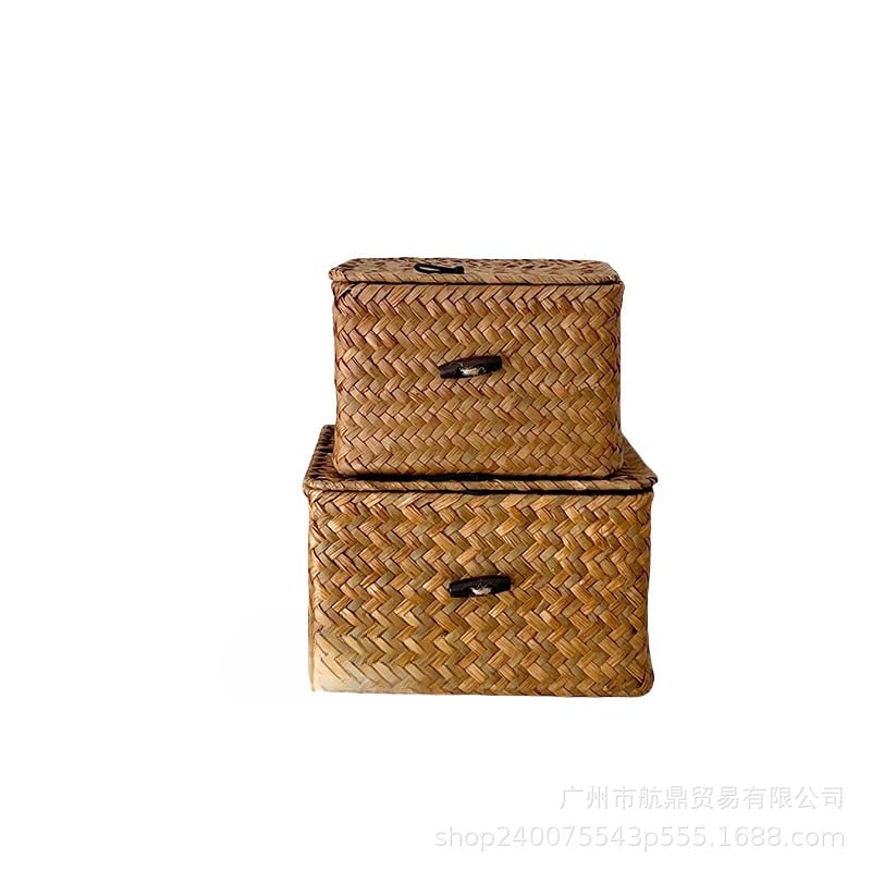 Women's Woven Basket with Lid and Seagrass Storage Laundry with Toggle Closure Wicker - Image 6