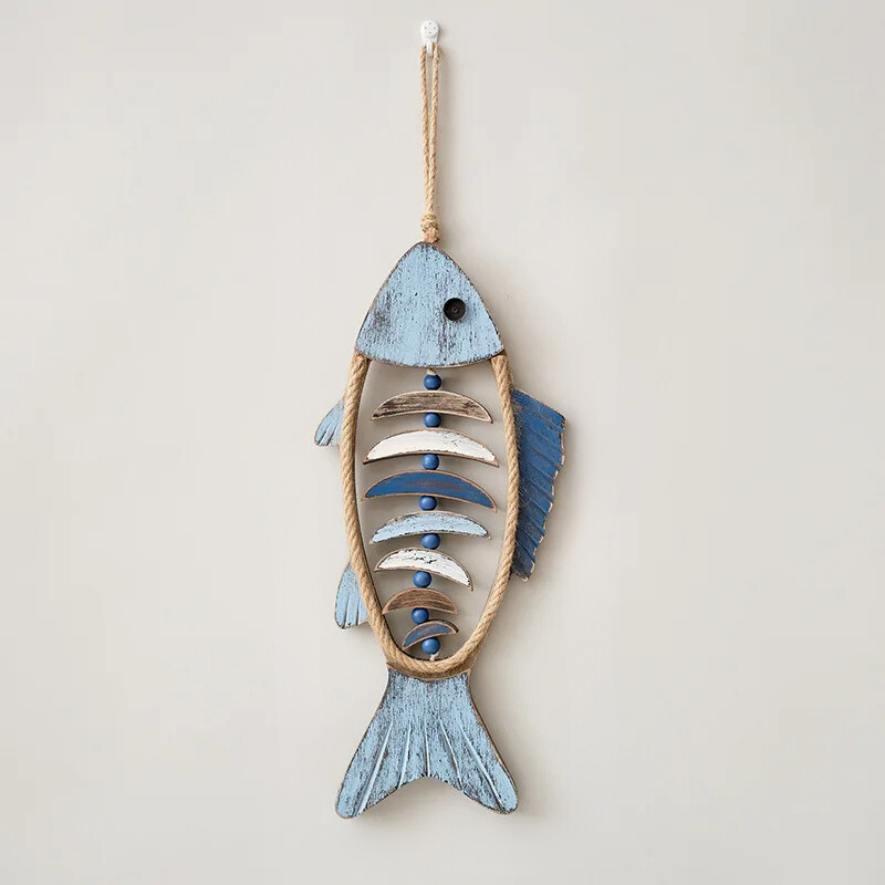 Wood Wall Art Decor Rustic Fish with Rope and Wooden Beads for Bathroom Bedroom Kitchen - Image 4