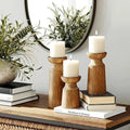 Wooden Candle Holders Set of 3 for Pillar with Turned Wood Farmhouse Design Taper - Image 1