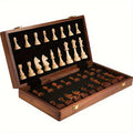 Wooden Chess Set with Board Pieces and Folding Storage Case with Interior Compartments - Image 1