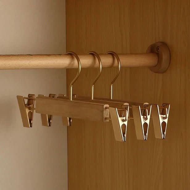 Wooden Clothes Hangers with Shoulders Metal Clips and Bar for Suits and Coats - Image 1
