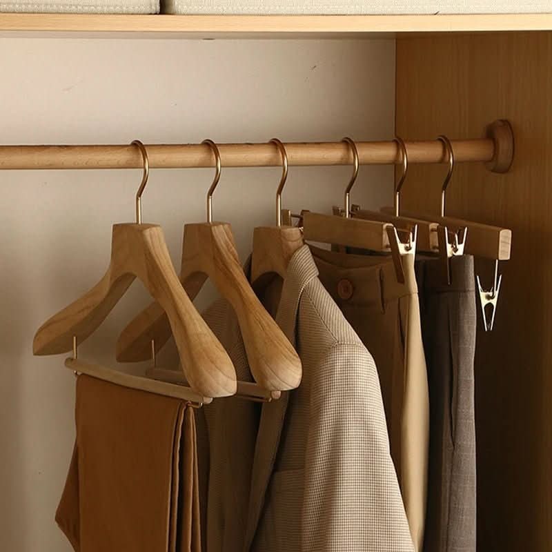 Wooden Clothes Hangers with Shoulders Metal Clips and Bar for Suits and Coats - Image 2
