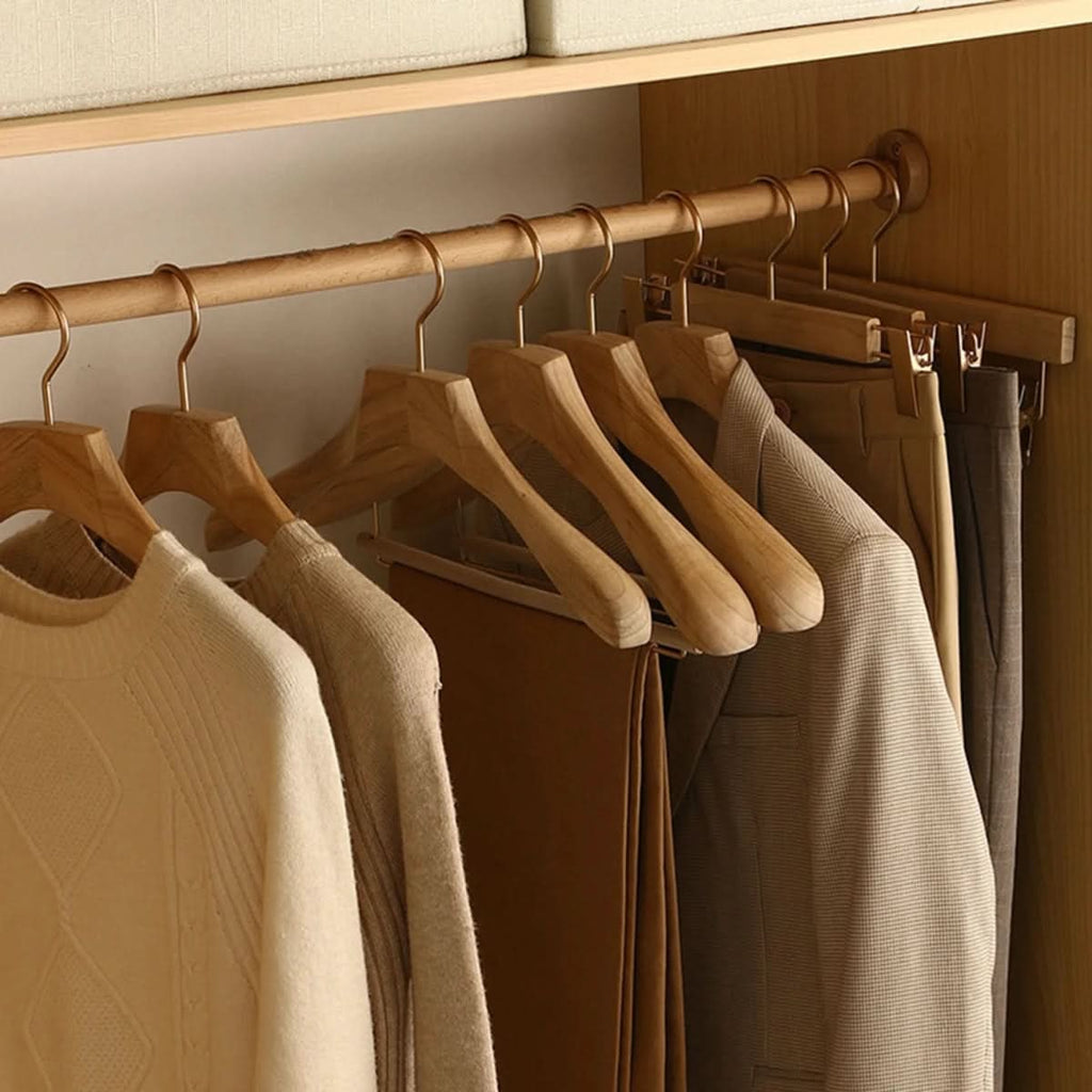 Wooden Clothes Hangers with Shoulders Metal Clips and Bar for Suits and Coats - Image 3