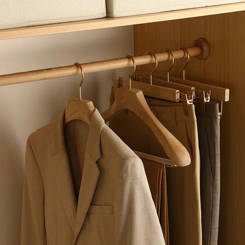 Wooden Clothes Hangers with Shoulders Metal Clips and Bar for Suits and Coats - Image 5