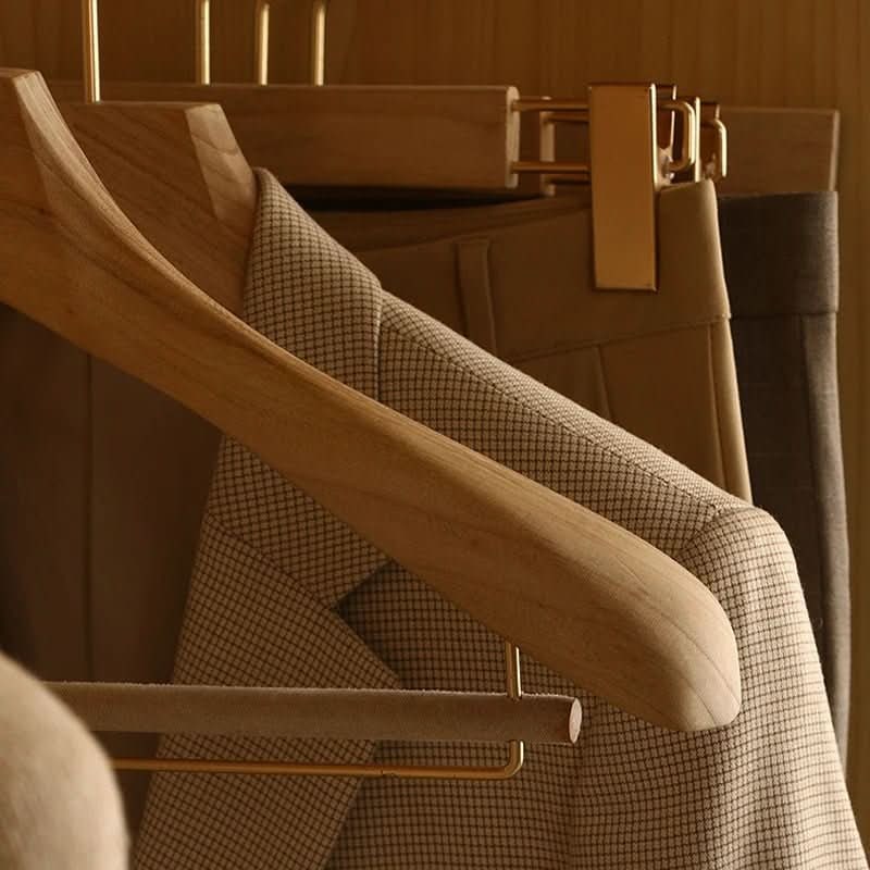 Wooden Clothes Hangers with Shoulders Metal Clips and Bar for Suits and Coats - Image 7