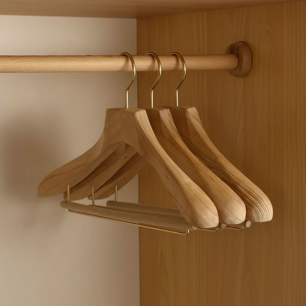Wooden Clothes Hangers with Shoulders Metal Clips and Bar for Suits and Coats - Image 8