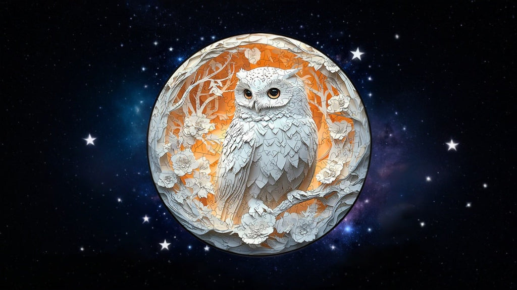 Wooden Jigsaw Puzzle Circular Irregular Pieces Owl Floral Shaped - Image 1