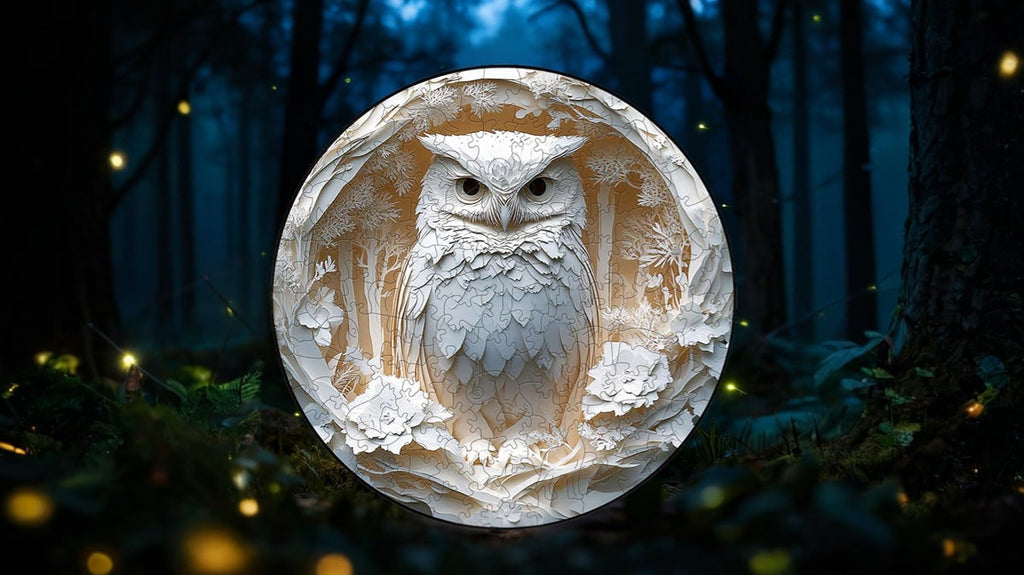 Wooden Jigsaw Puzzle Circular Irregular Pieces Owl Floral Shaped - Image 2