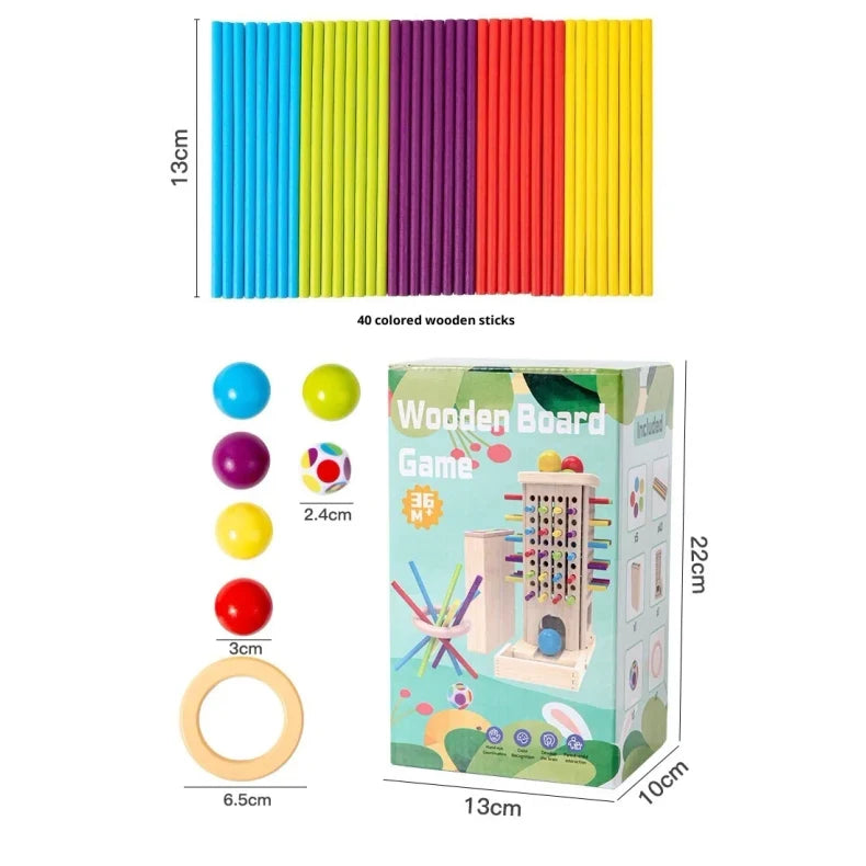 Wooden Tower Game with Colored Sticks and Balls Balance Toy - Image 11