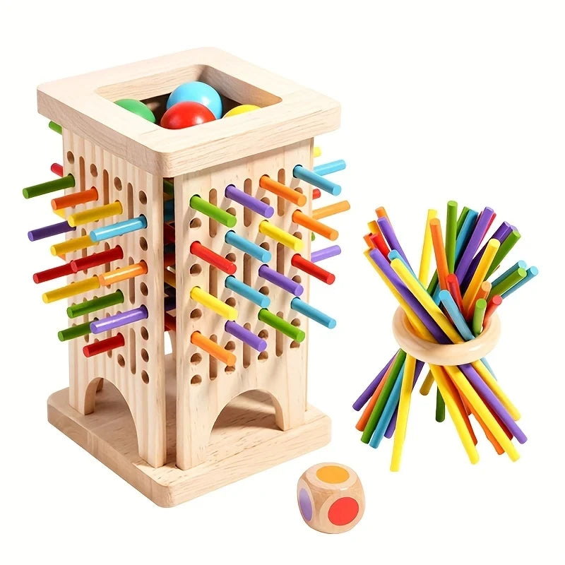 Wooden Tower Game with Colored Sticks and Balls Balance Toy - Image 2