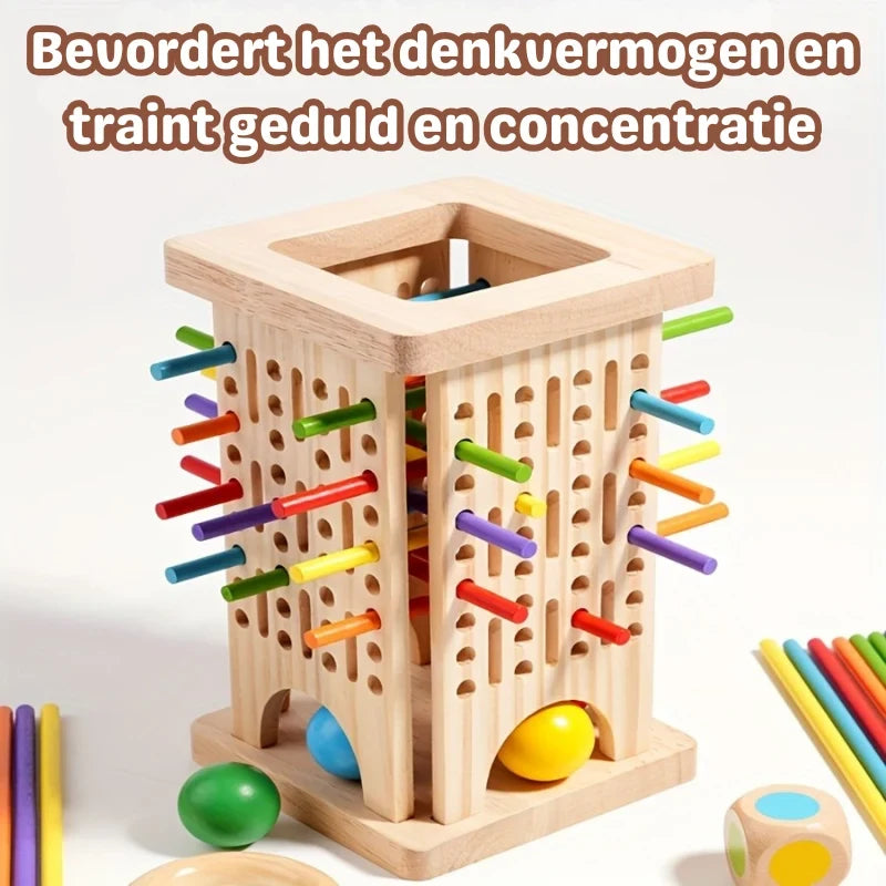 Wooden Tower Game with Colored Sticks and Balls Balance Toy - Image 3