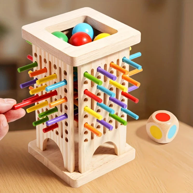 Wooden Tower Game with Colored Sticks and Balls Balance Toy - Image 7