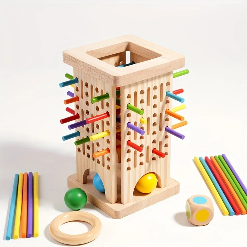 Wooden Tower Game with Colored Sticks and Balls Balance Toy - Image 9