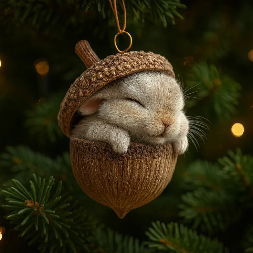 Woodland Christmas Ornaments with Hand-Painted Acorn Design and Hanging Loop - Image 2