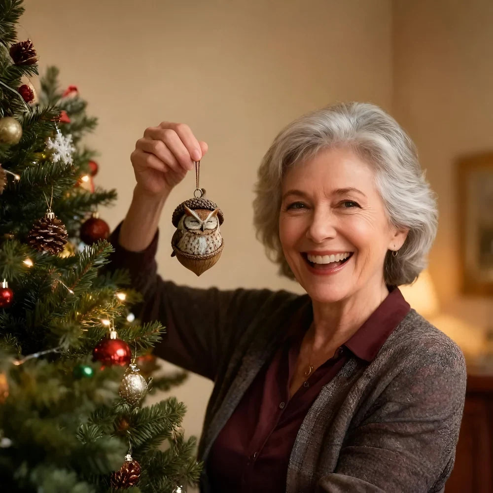 Woodland Christmas Ornaments with Hand-Painted Acorn Design and Hanging Loop - Image 9