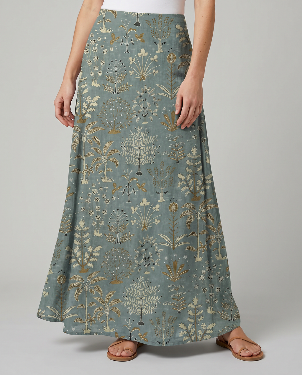 Woodland Vegetation Print Dark Green Pocket Skirt — side view