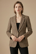 Wool Notch-Lapel Single-Button Blazer Jacket with Front Pockets
