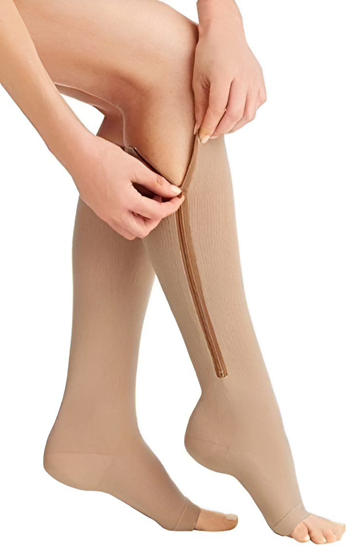 Zipper Compression Socks for Varicose Veins and Edema Knee High Open Toe Graduated Medical - Image 1
