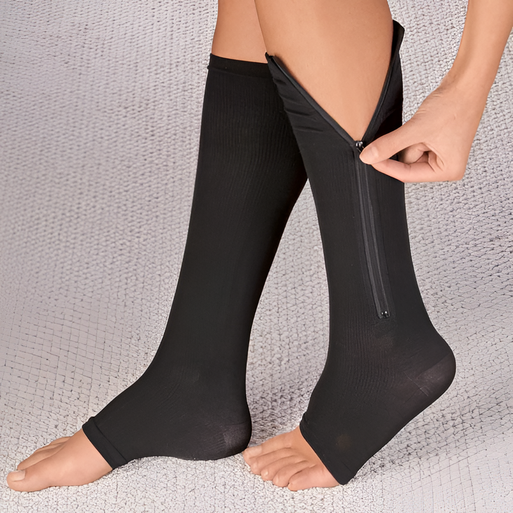 Zipper Compression Socks for Varicose Veins and Edema Knee High Open Toe Graduated Medical - Image 2