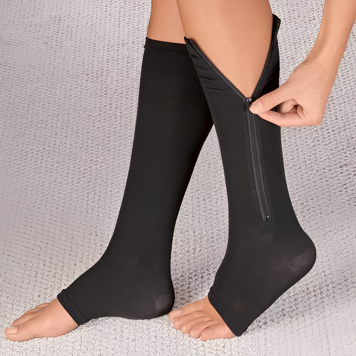 Zipper Compression Socks for Varicose Veins and Edema Knee High Open Toe Graduated Medical - Image 2