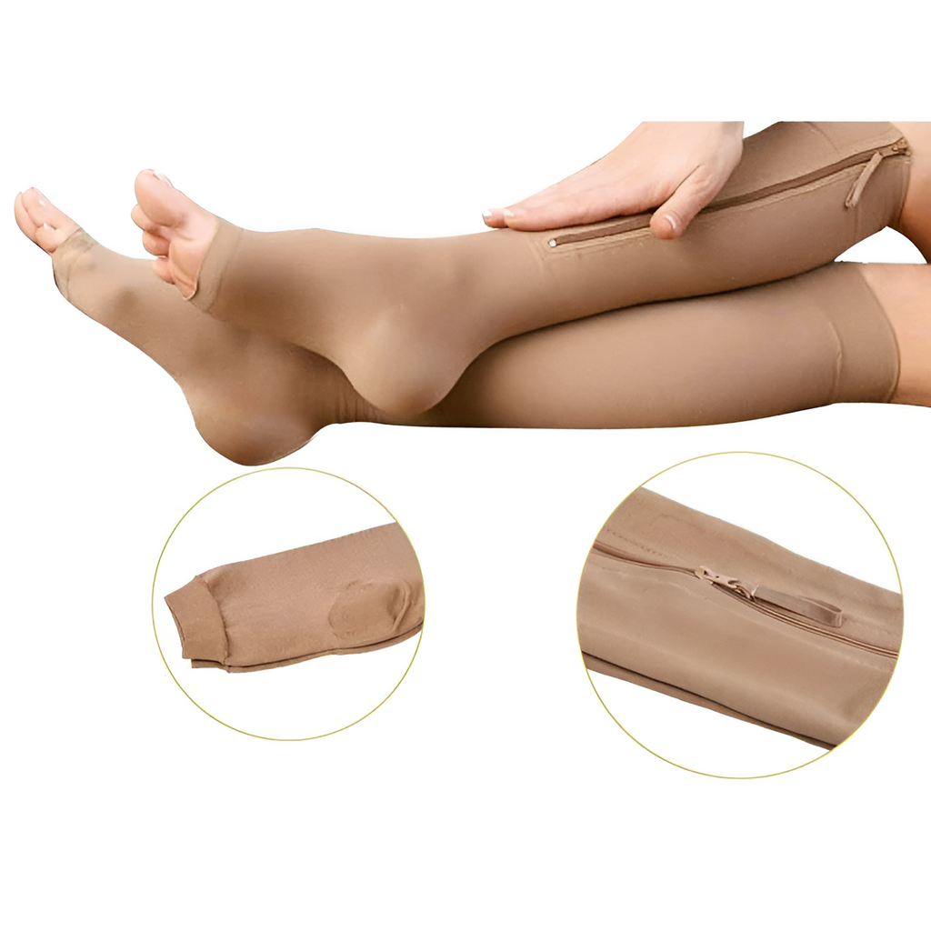 Zipper Compression Socks for Varicose Veins and Edema Knee High Open Toe Graduated Medical - Image 4