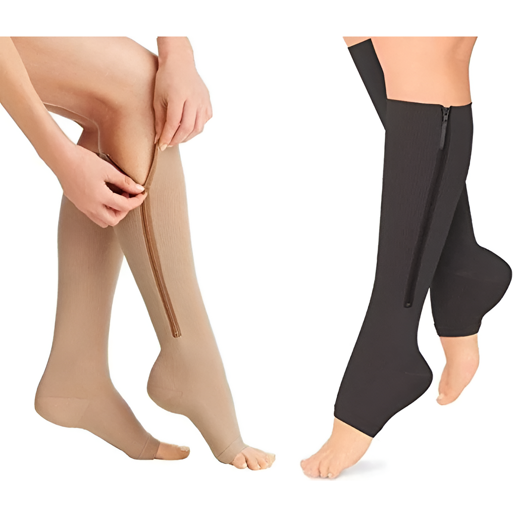 Zipper Compression Socks for Varicose Veins and Edema Knee High Open Toe Graduated Medical - Image 5