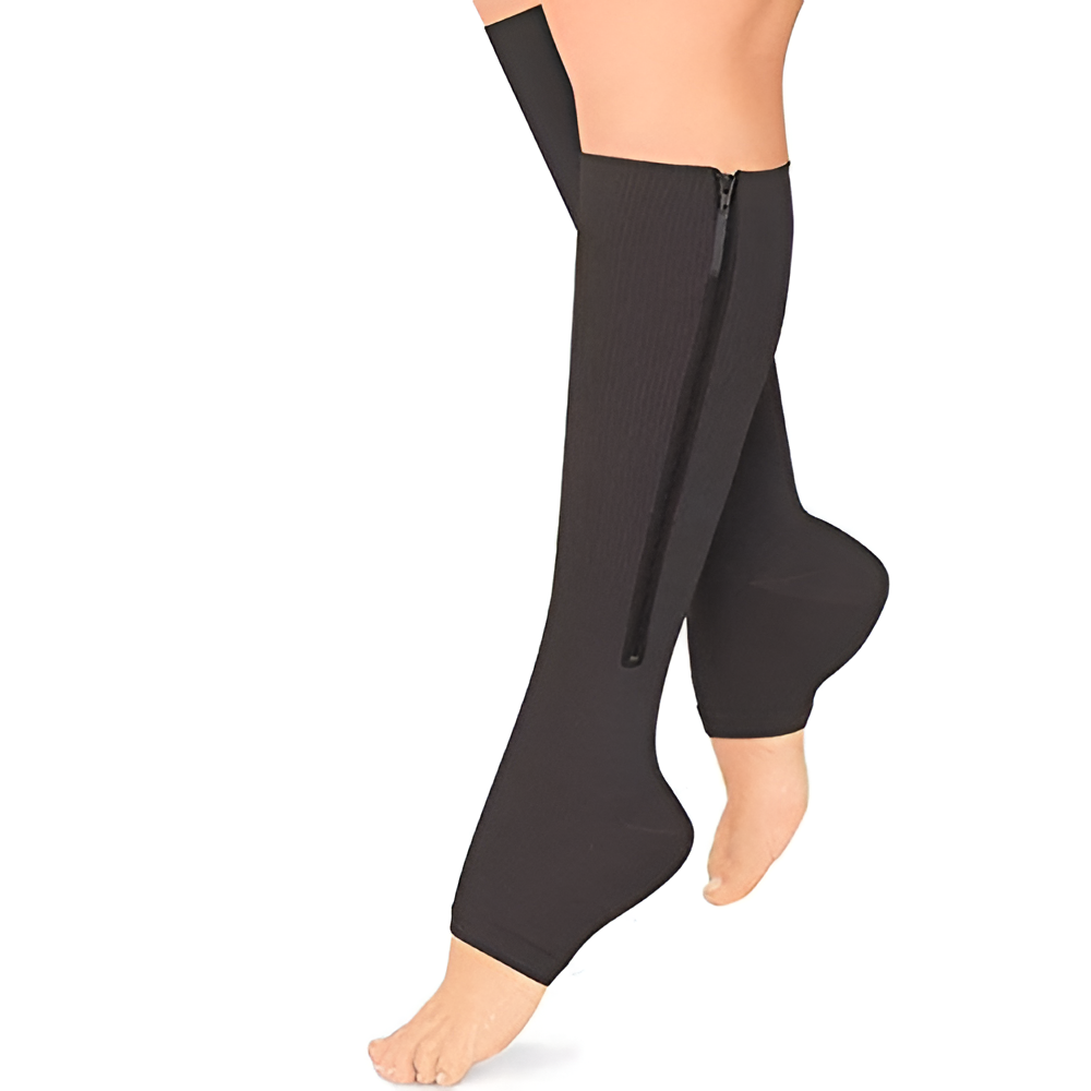 Zipper Compression Socks for Varicose Veins and Edema Knee High Open Toe Graduated Medical - Image 7