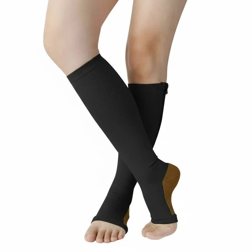 Zipper Compression Socks Knee High Open Toe with Graduated for Travel and Pregnancy - Image 2
