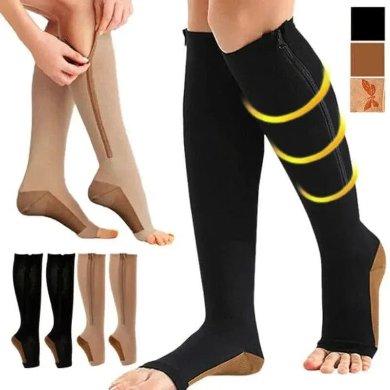 Zipper Compression Socks Knee High Open Toe with Graduated for Travel and Pregnancy - Image 4