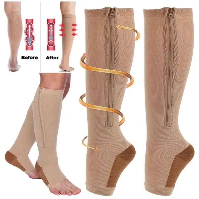 Zipper Compression Socks Knee High Open Toe with Graduated for Travel and Pregnancy - Image 7