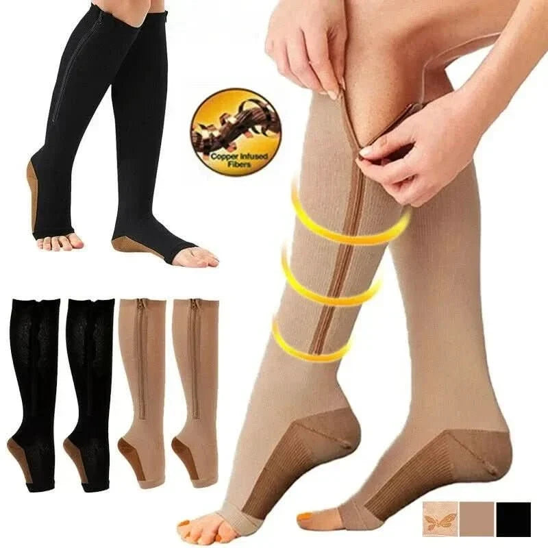 Zipper Compression Socks Knee High Open Toe with Graduated for Travel and Pregnancy - Image 8